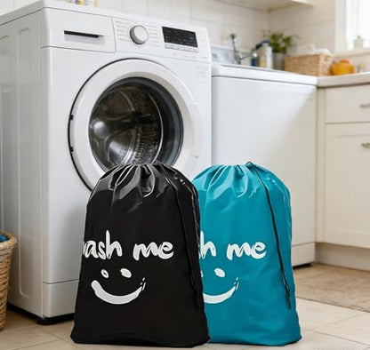 2 Pack XL Travel Laundry Bag, Dirty Clothes Organizer with Drawstring, Large Enough to Hold 4 Loads of Laundry，Easy Fit a Laundry Hamper or Basket，24" x 36" - color: Blue+Black