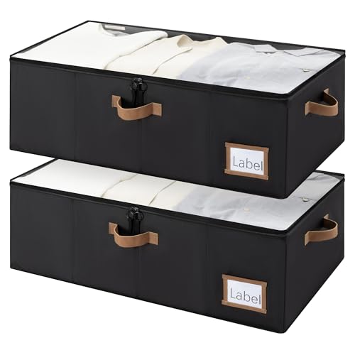 StorageWorks Under Bed Storage Bins, 10'' Underbed Storage Containers with Lid, 77L Clothes Organizer for Bedding, Blankets, Sweaters, Shoes, 2-Pack - color: Black