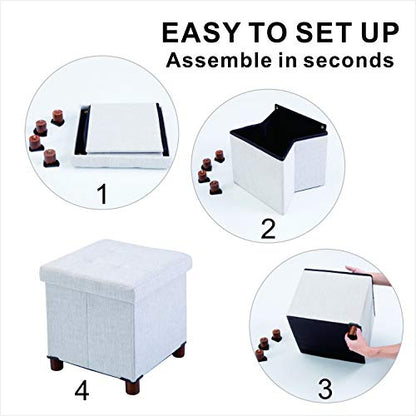 15 Inch Storage Ottoman with Wooden Legs - Cube Foot Rest Stool, Square Footstool, Comfortable Seat with Lid, Foldable Fabric Ottoman, Space-Saving White - color: Squ Light Grey