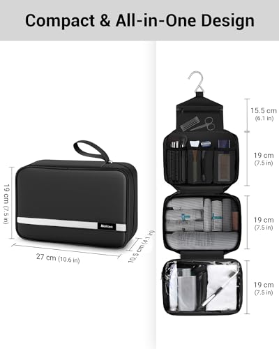 Maliton Toiletry Bag for Men & Women Travel Toiletry Bag Hanging Toiletry Bag Hygiene Bag with 4 Compartments Waterproof Bathroom Shower Bag for Traveling(Black) - color: Black