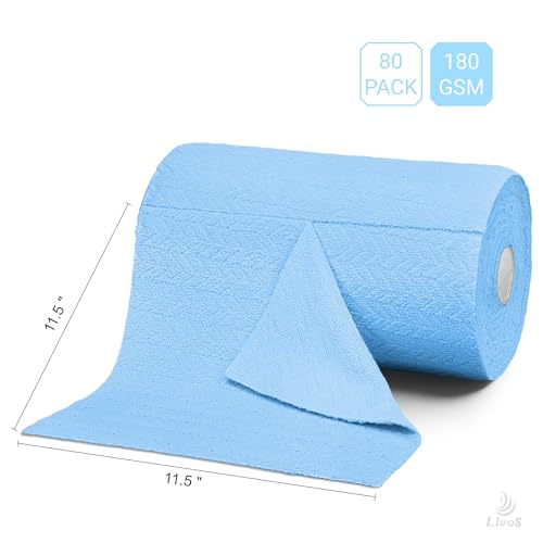 LIVOS Microfiber Cleaning Cloth Roll - 80 Pack, Reusable Paper Towels, Microfiber Towels for Cars, Super Absorbent Lint Free Cleaning Rags for House, Kitchen, Window-Light Blue, 11.5"x11.5" - color: Light Blue