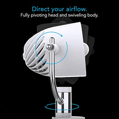 Vornado Pivot Clip Personal Air Circulator, 3-Speed, Portable Desk Fan with Multi-Surface Clip, 360-Degree Adjustable Axis, 9 in Tall, 4 in Diameter, Whisper Quiet, Ice White - color: White