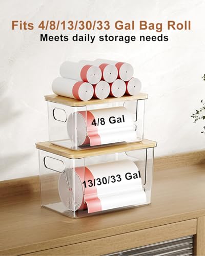 Trash Bag Dispenser 2 Pack (XL+S) - Acrylic Garbage Bags Dispenser with Bamboo Top, Trash Bag Holder Under Sink for Pantry, Kitchen, Laundry Room, Cabinet - size: XL+S-2 Pack