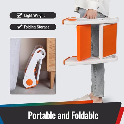 Toddler Step Stool - Foldable 2-Step Stool with Non-Slip Rubber Feet & Platform, Safety Lock, 300lbs Capacity, Lightweight for Potty Training, Bathroom Sink, Kitchen, Orange