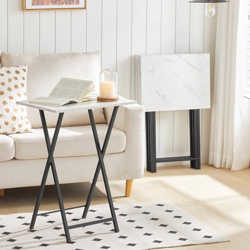 HOOBRO Folding TV Tray Tables, Set of 4 TV Trays with Storage Rack, Industrial Side Table for Eating at Couch, Foldable Snack Table for Small Space, Easy Assembly, White and Black BW50BZ01 - color: White + Black