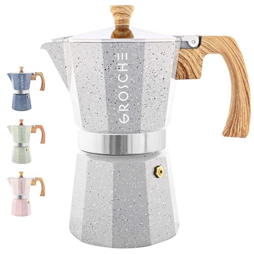 GROSCHE Milano Moka pot, Stovetop Espresso maker, Greca Coffee Maker, Stovetop coffee maker and espresso maker percolator (Grey, 6 cup) - color: Grey, size: 6 espresso cups