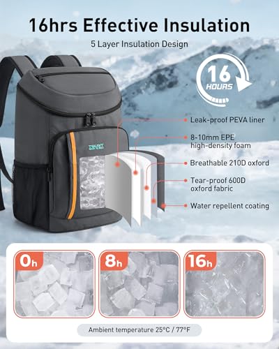 TOURIT Backpack Cooler Insulated 30 Cans, Lightweight Leak Proof Travel Cooler Bag, Soft Waterproof Cooler Backpack for Men Women, Camping Hiking Beach Travel Picnic - color: 01-Dyed Black