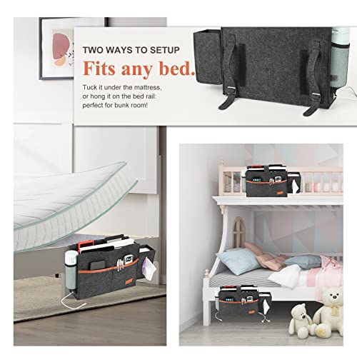 Surblue Bedside Caddy Felt Storage Organizer Hanging Bag with Tissue Box and Water Bottle Pocket for Mattress, Sofa, Bunk Bed, Dark Gray - color: Dark Gray