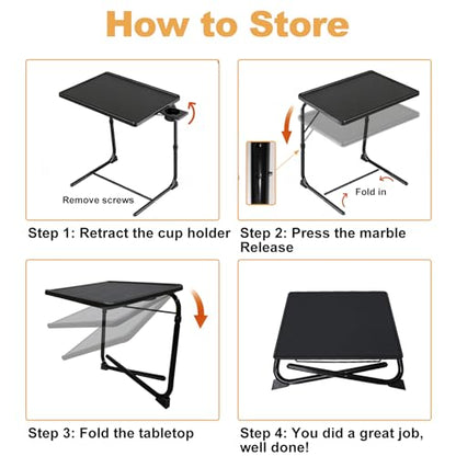 Adjustable TV Tray Table - 6 Height & 3 Tilt Angle Adjustments | Multifunctional Foldable Tray Table with Removeable Cup Holder for Eating or Working on Couch, Bed & Office