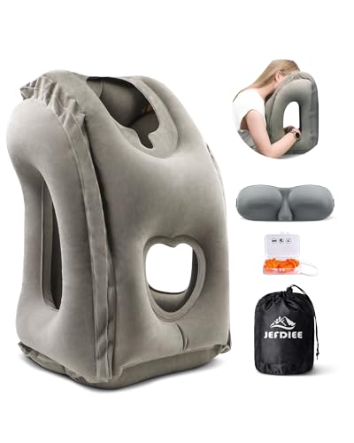 Inflatable Travel Pillow, Airplane Neck Pillow Comfortably Supports Head and Chin for Airplanes, Trains, Cars Office Napping on The Tray Table (Grey) - color: Grey(standard)