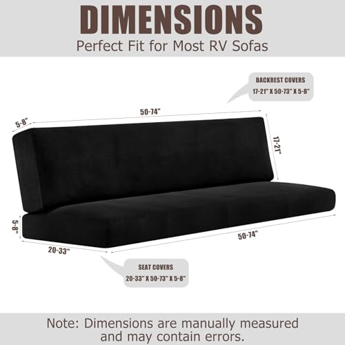 2 Piece RV Couch Covers for Sofa Bed, Stretch Elastic Camper Slipcover for RV Jackknife Sofa Bed, Washable Anti-Slip Furniture Protector, Pet Friendly & Wrinkle Free (Black) - color: Black