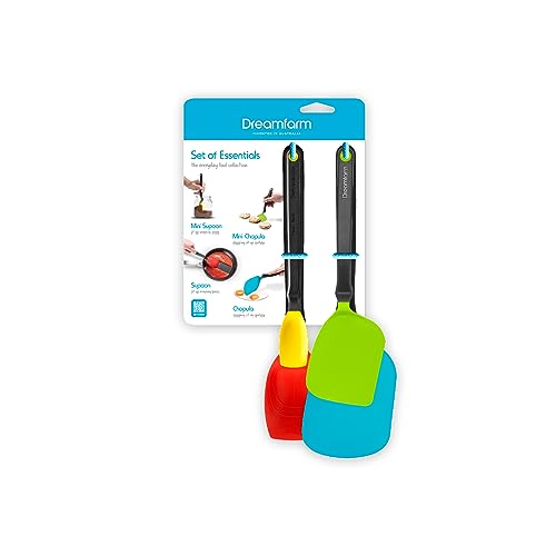 Dreamfarm Set of Essentials Silicone & Nylon Kitchen Utensils 4pc Set | Non-stick cookware safe, cooking, meal prep, and baking tools, includes Chopula, Mini Chopula, Supoon and Mini Supoon - size: 4 Piece Essential Set