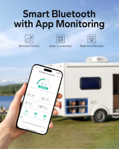 LiTime 12V 100Ah Group 24 LiFePO4 Battery, Bluetooth Solar Lithium RV Battery, Up to 15000 Deep Cycles, 1280Wh Energy for Camper, Trailer, Van, Trolling Motors, Marine, Off Grid. - size: 100Ah Bluetooth (Group 24)
