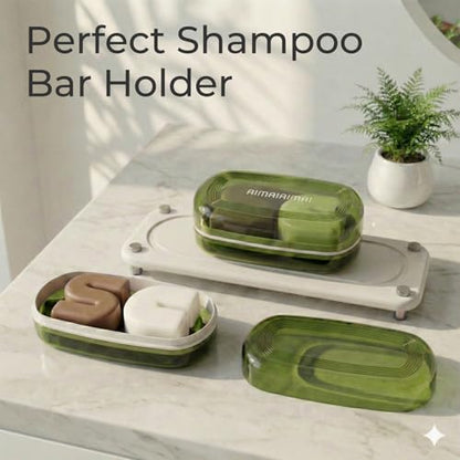 AIMAIAIMAI Shampoo Bar Holder Travel Case for Two Bars – Compatible with Kitsch Solid Shampoo & Conditioner Bars, Large Soap Container for Bathroom or Travel (Green Style A-Large) - color: Green Style A-large