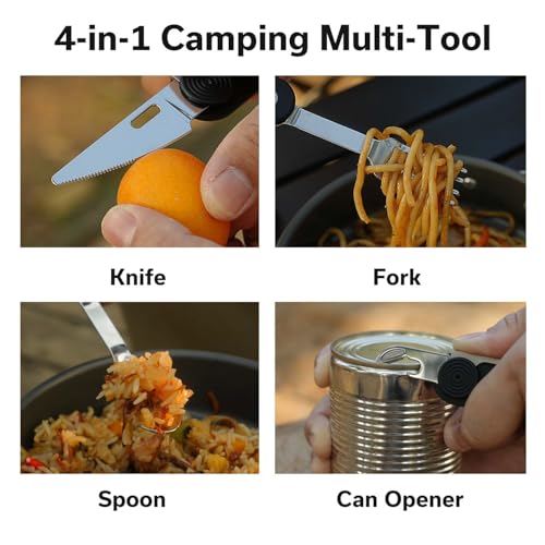 CIVIVI Partake 4-in-1 Camping Utensil, Detachable Stainless Steel Folding Knife, Fork, Spoon & Bottle Opener Multi-Tool, with Waxed Canvas Pouch for Travel Camping Hiking C24032C-1, Black - color: Black