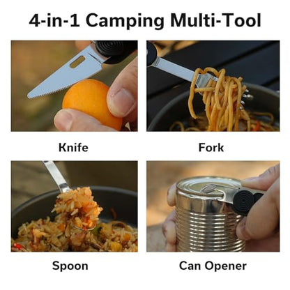CIVIVI Partake 4-in-1 Camping Utensil, Detachable Stainless Steel Folding Knife, Fork, Spoon & Bottle Opener Multi-Tool, with Waxed Canvas Pouch for Travel Camping Hiking C24032C-1, Black - color: Black