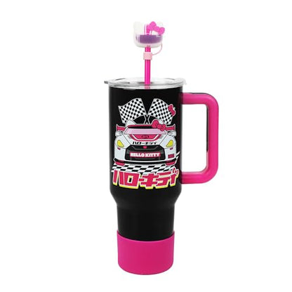 Bioworld Hello Kitty Race Car 40 Oz Black & Pink Stainless Steel Tumbler With Handle - color: Hello Kitty Race Car