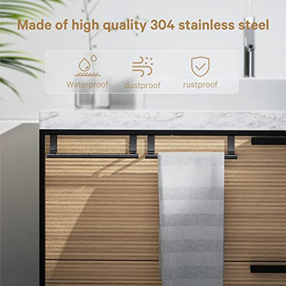 Stainless Steel Over Door Towel Rack Bar Holders for Universal Fit on Over Cabinet Cupboard Doors 2 Pack (Black) - color: Black