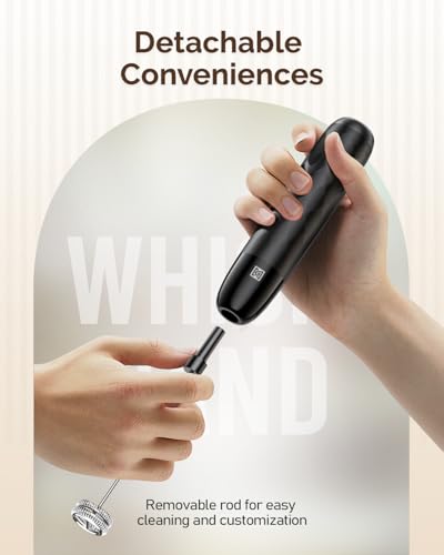 Maestri House Rechargeable Milk Frother, LunaFro Mini Handheld Electric Foam Maker Detachable Stainless Steel Whisk Drink Mixer Foamer Mini Blender for Matcha, Lattes, Cappuccino, No Stand - color: Black