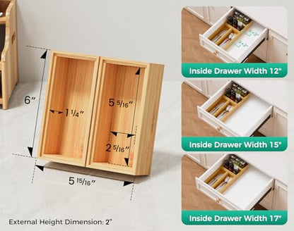 Small Bamboo Kitchen Drawer Organizer Boxes – 6" x 3" Stackable Wood Silverware Utensil Tray for Drawers Bins Cutlery & Flatware Storage – Wooden Organizers Set of 2 for Junk Drawer, Bathroom, Rv - size: 6" x 3" x 2"