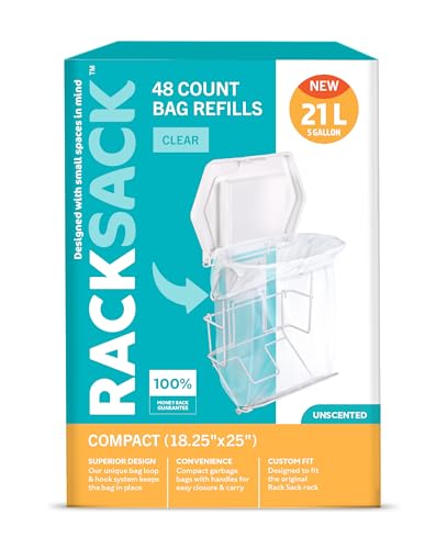 Rack Sack Garbage Bags Kitchen 5-Gallon Compact Refill Bags 48 Counts Clear - color: Clear
