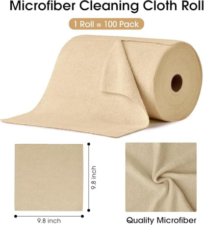 KitchLife Microfiber Cleaning Cloth Roll, 100 Pack - Tear-Away Microfiber Paper Towels, Lint-Free, Reusable, Washable for Kitchen, Car, Dishes, and Sensitive Surfaces (Wheat) - color: Wheat, size: 100 Pack