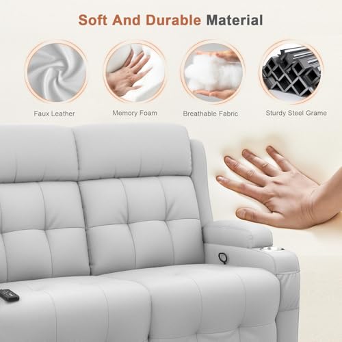 RV Loveseat Recliner Sofa, Reclining Loveseats Couch for RV Furniture, Home Theater Seating with Massage, USB, Insert Pockets, Cup Holders, 150° Wall Hugger RV Recliners Sleeper Sofa - color: Light Gray, size: Loveseat-G1