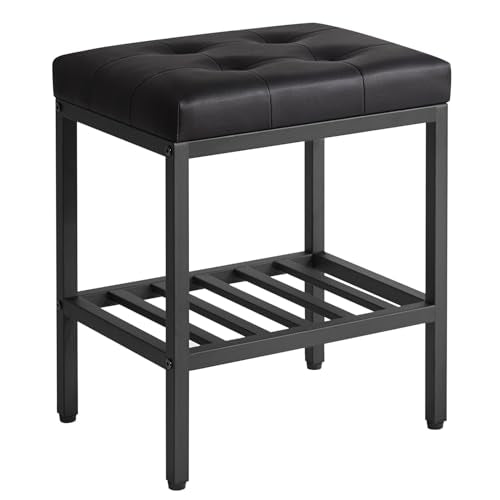 IBUYKE Rectangular Makeup Stool with Adjustable Feet and Storage Space, Footrest Chair, PU Vanity Seat, Multi-Use as Small Side Table or Ottoman, for Bedroom, Black WBD017B - color: Black, size: Rectangular