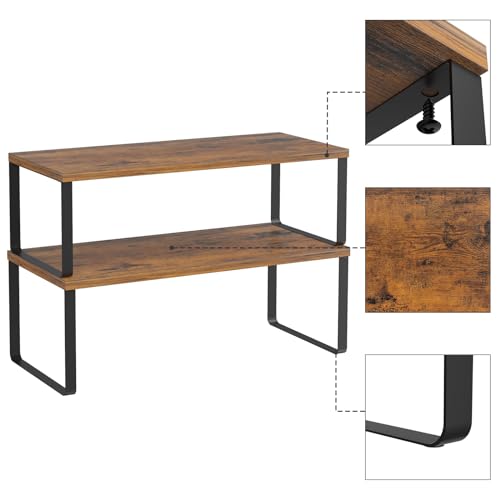 NEX Kitchen Cabinet and Counter Shelf Organizer, Stackable & Expandable, Set of 4, Black and Rustic Brown - 7.7 x 15.6 x 6.2'' - color: Black + Rustic Brown, size: 15.6''W