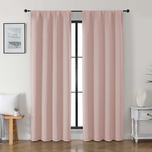 Gwine Valentine's Day Blush Pink Blackout Curtains for Bedroom 84 inches Long 2 Panels Set, Solid Noise Reducing Thermal Insulated Blackout Curtains for Living Room with Rod Pocket, Each 40" Wx84 L - color: Blush Pink, size: 40"W x 84"L (Pack of 2)