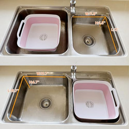 GIMWA Collapsible Wash Basin with Drain Plug - 2.4 Gallon Foldable Kitchen Sink for Baby Bottles, RV Camping, Space-Saving Dish Tub (Gray-Pink) - color: Gray-pink