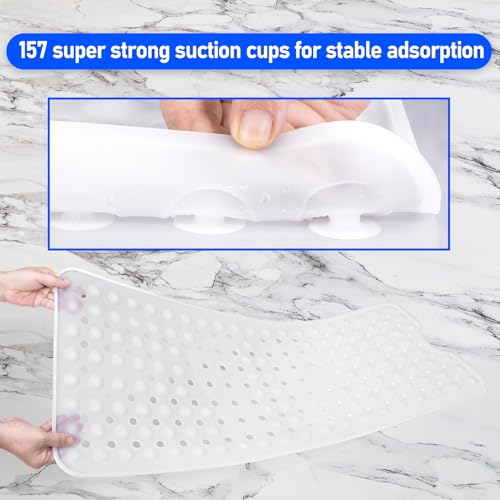 Silicone Bath Tub Mat Non Slip, 36"x16" Shower Foot Scrubber Mat with Drain Holes and Suction Cups, Upgraded Bathtub and Shower Mats, Machine Washable Bathtub Floor Liner Mats for Bathroom (Clear) - color: Clear