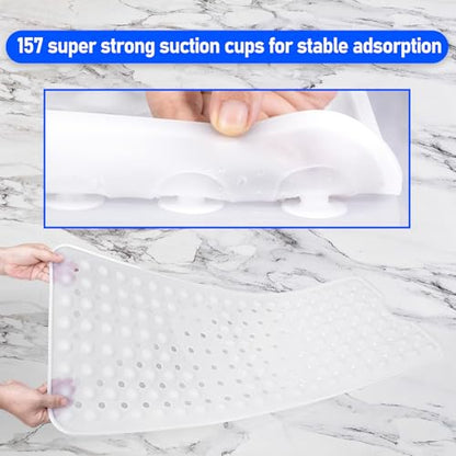 Silicone Bath Tub Mat Non Slip, 36"x16" Shower Foot Scrubber Mat with Drain Holes and Suction Cups, Upgraded Bathtub and Shower Mats, Machine Washable Bathtub Floor Liner Mats for Bathroom (Clear) - color: Clear