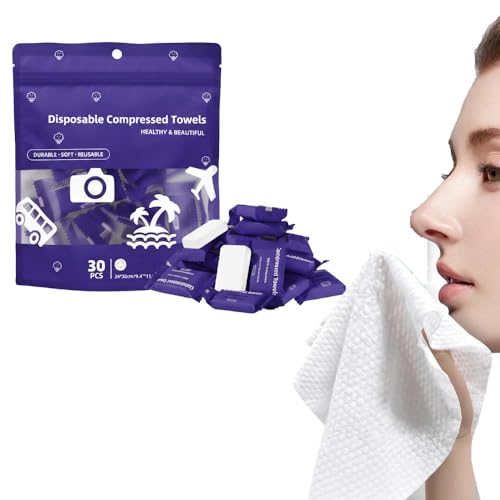 Compressed Towel Tablets,Disposable Compressed Towels,Portable Compressed Face Towel Tablets,Highly Absorbent,Cotton Hand Wipes for Travel,Camping,Home,Outdoor Use,Gym and Makeup Removal (30, Blue) - size: 30 , Blue