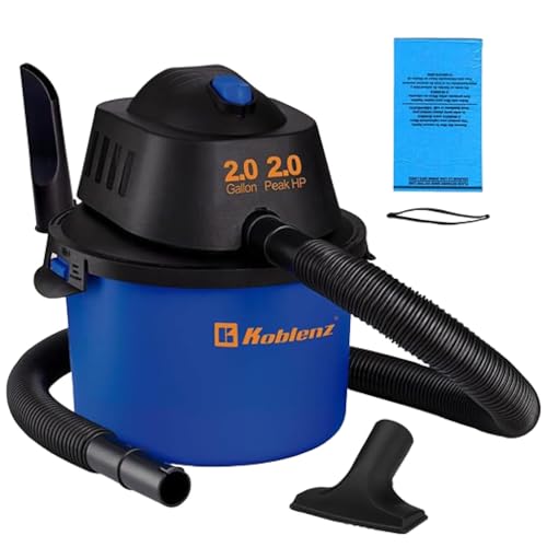 Koblenz Wet Dry Vacuum Cleaner, 2 Gallon 2.0 PHP, 60 CFM, 10 ft Reach, Twist-N-Lock Hose, Small Shop Vac, Portable Shop Vac for Home Car Garage Workshop, Accessories Included, Blue/Black, WD-2L - size: 2 Gallon 2.0 HP