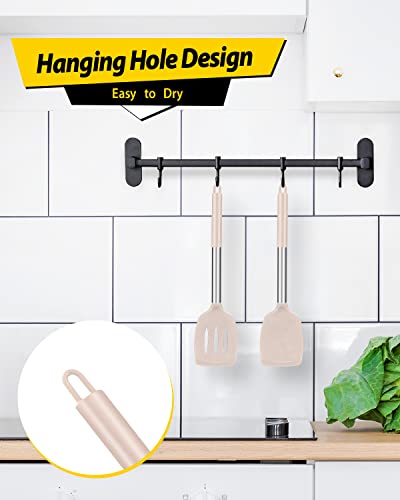 Pack of 2 Silicone Solid Turner, Non Stick Slotted Kitchen Spatulas, High Heat Resistant BPA Free Cooking Utensils, Ideal Cookware for Fish, Eggs, Pancakes(Stainless Steel Khaki) - color: Stainless Steel Khaki