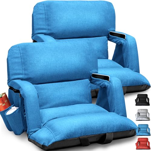 Wide Stadium Seats With Back Support 2 Pack, Exclusive "Sofa Style" Design Extra Thick Bleacher Chairs With Back and Cushion, 6 Reclining Positions - Ultimate Comfort for Sports Events (Blue, 22.5") - color: Blue, size: Wide - Width 22.5 Inches