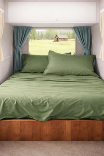 Rajlinen Short Queen RV Camper Sheet Set (60x75) – 100% Egyptian Cotton, Soft & Cooling, 16" Deep Pocket Fitted Sheet, Luxury Hotel Quality Bedding for RVs, Campers & Motorhomes (Moss Green) - color: Moss Green, size: Short Queen (60X75)