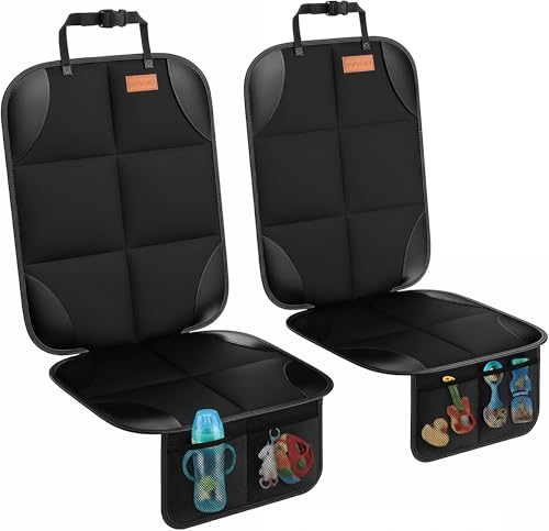 SMART ELF Car Seat Protector, 2Pack Seat Protector Protect Child Seats with Thickest Padding and Non-Slip Backing Mesh Pockets for Baby and Pet,Sedan SUV Truck (Black) - color: Black, size: 2PS