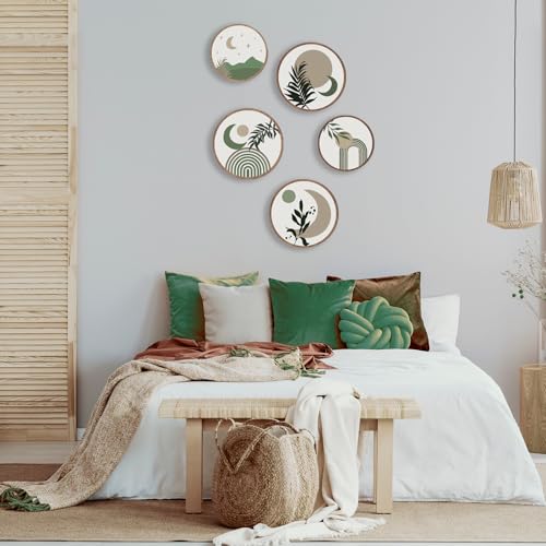 ONIZHITY 5 Pcs Boho Wall Art - Geometric, Minimalist Bohemian Design for Living Room, Bedroom, Bathroom - Farmhouse Green - 10'' and 8'' - color: Green Boho