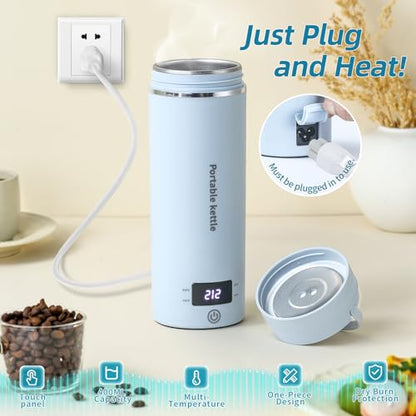 Travel Electric Kettle Portable Mini Kettle,Small Hot Water Boiler with 4 Temperature Settings,304 Stainless Steel,Fast Boiling Water with Auto Shut-Off and Boil Dry Protection,400ml (BIue, 400ML) - color: BIue
