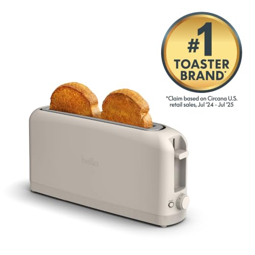 bella 2 Slice Slim Toaster, Fits-anywhere™ Kitchenware, 6 Setting Shade Control with Reheat & Cancel Buttons, Fits sourdough, 10” Long Slot, Anti Jam & Auto Shutoff, 900 Watt, Oatmilk - color: Oatmilk, size: 2 Slice