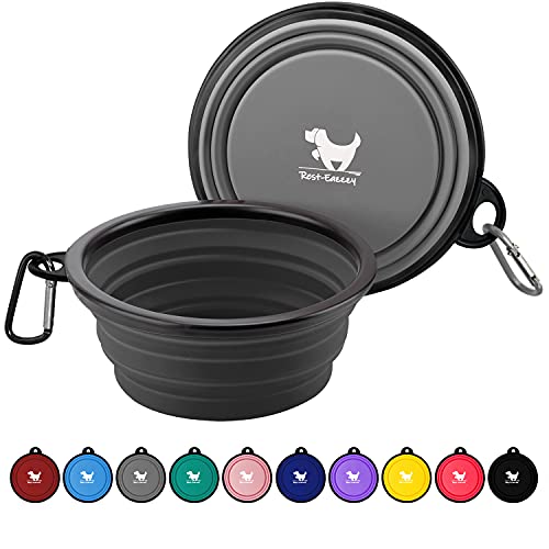 Collapsible Dog Bowls for Travel, 2-Pack Dog Portable Water Bowl for Dogs Cats Pet Foldable Feeding Watering Dish for Traveling Camping with Carabiners, BPA Free (Grey&Black, Medium (Pack of 2)) - color: grey&black, size: Medium (Pack of 2)