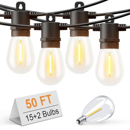 Svater Outdoor String Lights 50 FT, Patio Light for Outside with Shatterproof LED Bulbs, IP65 Waterproof Connectable Hanging Lights for Backyard, Bistro, Cafe, Balcony, Party, Black - size: 50FT