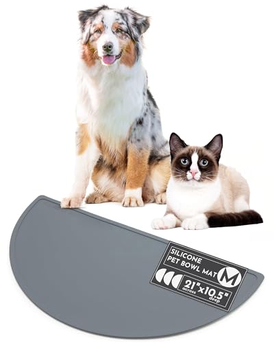 Should We Go? Waterproof Silicone Dog Food Mat – Medium Size Non-Slip Pet Bowl Mat, Raised Edge Design, Easy-to-Clean Pet Food Placemat for Dog & Cat Bowls, 21" Across x 10.5" Deep - Charcoal - color: Charcoal, size: Medium