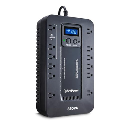 CyberPower EC850LCD Ecologic UPS Battery Backup and Surge Protector, 850VA/510W, 12 Outlets, ECO Mode, Compact, UL Certified - style: 850VA LCD