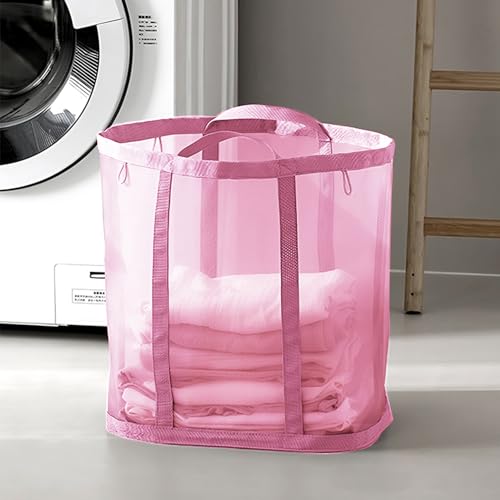 Mesh Bag with Handles, Collapsible Laundry Basket, Foldable Laundry Bag, Breathable Folding Beach Bag,Space-saving Travel Tote Bags (2, Blue&Pink) - color: Blue&Pink