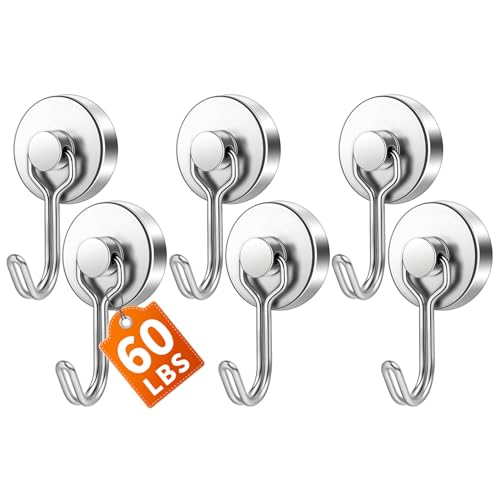 FINDMAG Magnetic Hooks, 60lbs+ Magnetic Hooks for Cruise Ship Essentials, Rare Earth Magnet Hooks Heavy Duty for Hanging, Magnetic Hanger for Garage, Grill, Fridge, Toolroom, Workplace, 6 Pack, Silver - color: Silver, size: 6Pack 60Lbs+