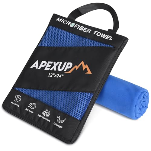 APEXUP Microfiber Travel Towel, Ultra Absorbent Quick Dry Towels, Lightweight Gym Sports Camping Towel for Workout, Yoga, Beach, Shower, Swimming (24"×12", Dark Blue) - color: Dark Blue, size: 24"×12" Single