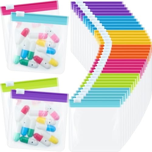 Sherr 35 Pcs Pill Pouch Bags with Zipper Pill Pouch Set Travel Reusable Translucent Medicine Organizer Self Sealing Plastic Bag with Slide Lock for Storage(Bright Colors,3 x 3 Inch,Blank Style) - color: Bright Colors, size: 3 x 3 Inch, style: Blank Style